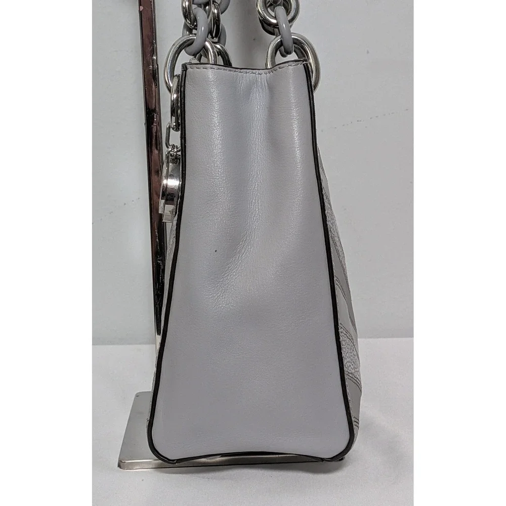 Michael Kors Cynthia Satchel Grey Chevron Leather Convertible Crossbody Bag